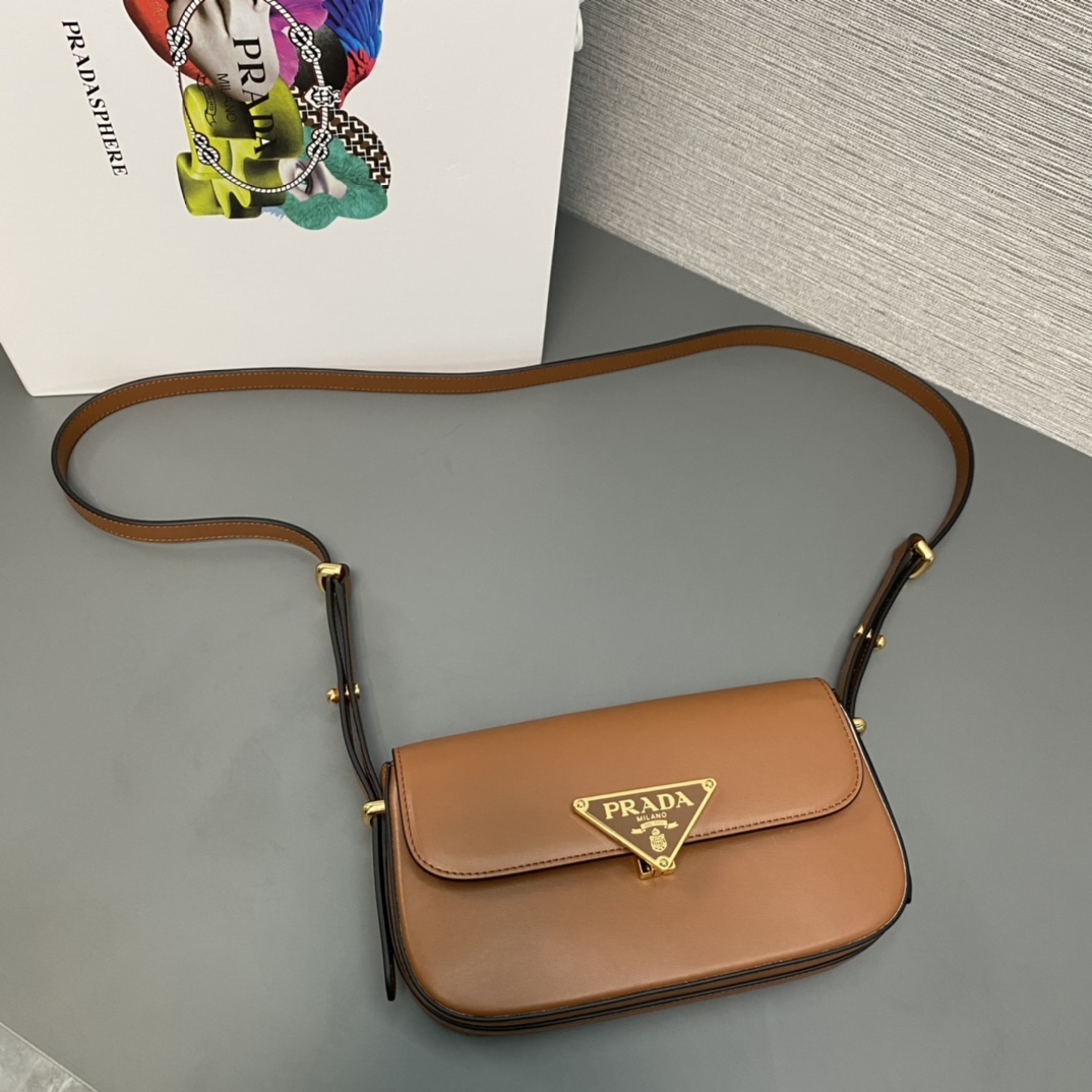 Prada Leather Shoulder Bag With Flap Caramel 1BD339